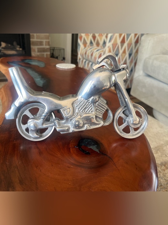 Other - Decorative Silver Motorcycle Figurine - Sleek Metal Home Accent